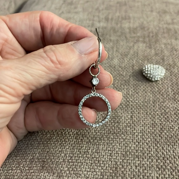 Silver hoop earrings with Crystal and Turquoise Earring Charms. - Picture 3 of 6